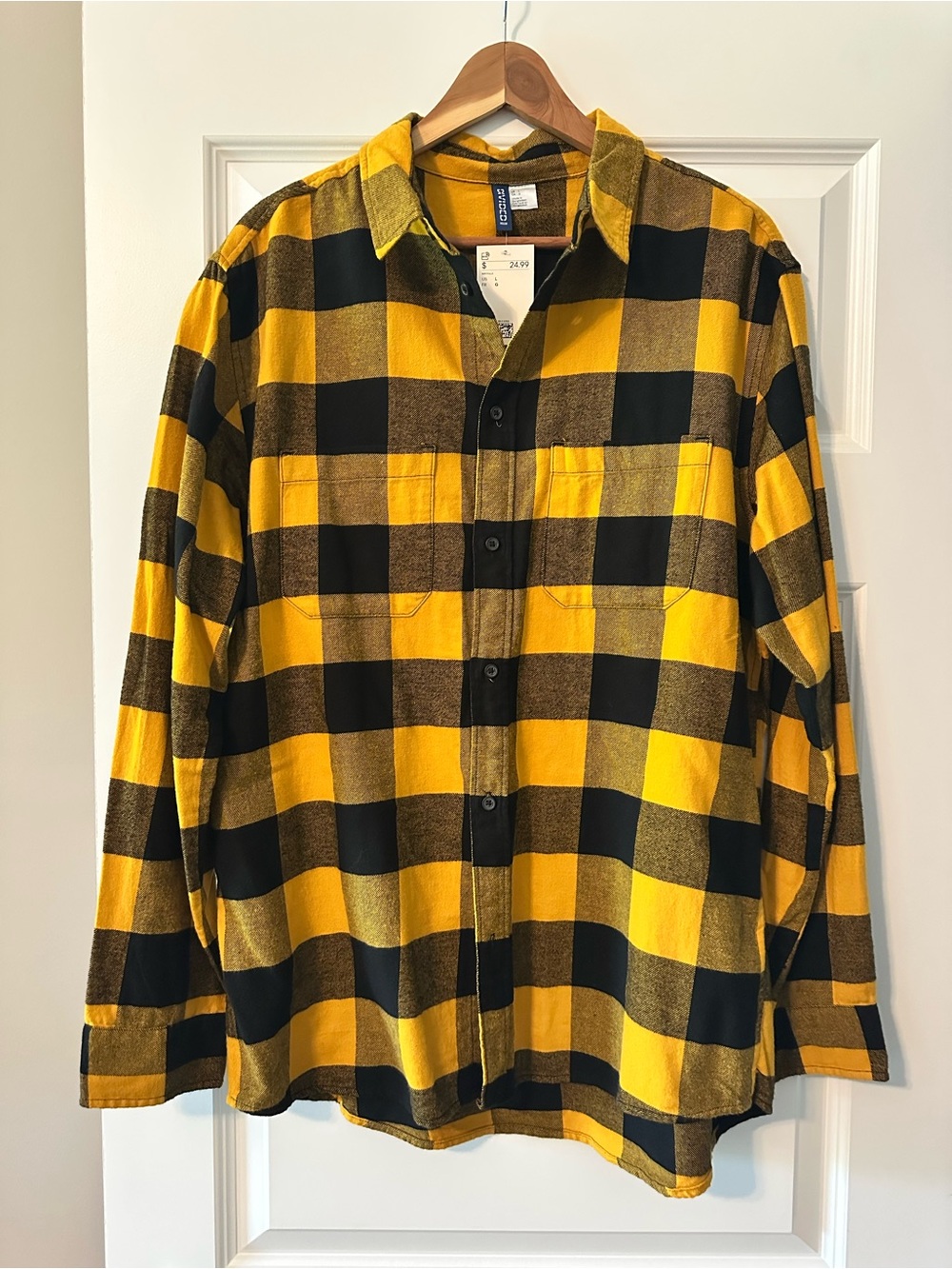 H&M Yellow and Black Plaid Flannel Shirt